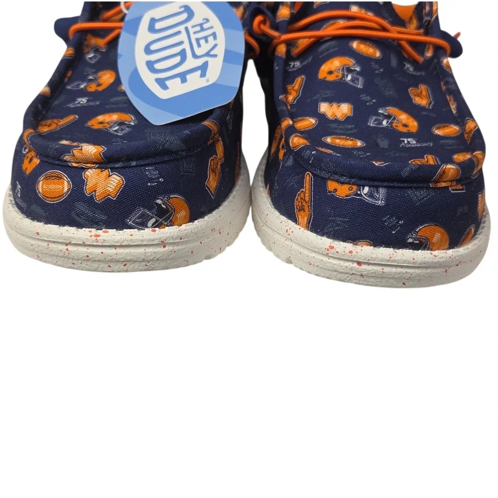Hey Dude Wally Whataburger Mens 10 Blue Orange Slip On Casual Shoes Texas NWT